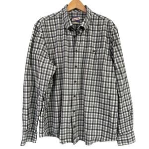 Johnnie-O Hangin' Out Button Down Long Sleeve Plaid Shirt Size XL Black Grey